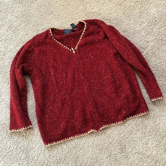 Vintage Crazy Horse Liz Claiborne size 1x red zip front sweater - Picture 1 of 9